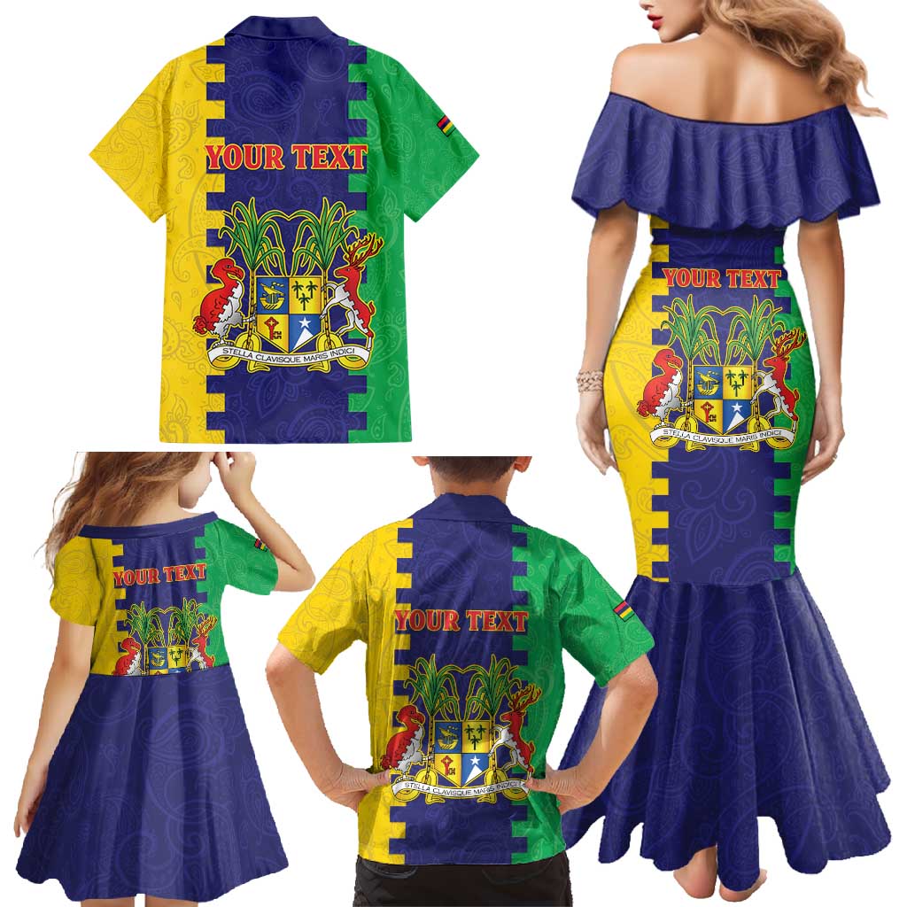 Personalised Mauritius Family Matching Mermaid Dress and Hawaiian Shirt Coat Of Arms Mix Paisley Pattern