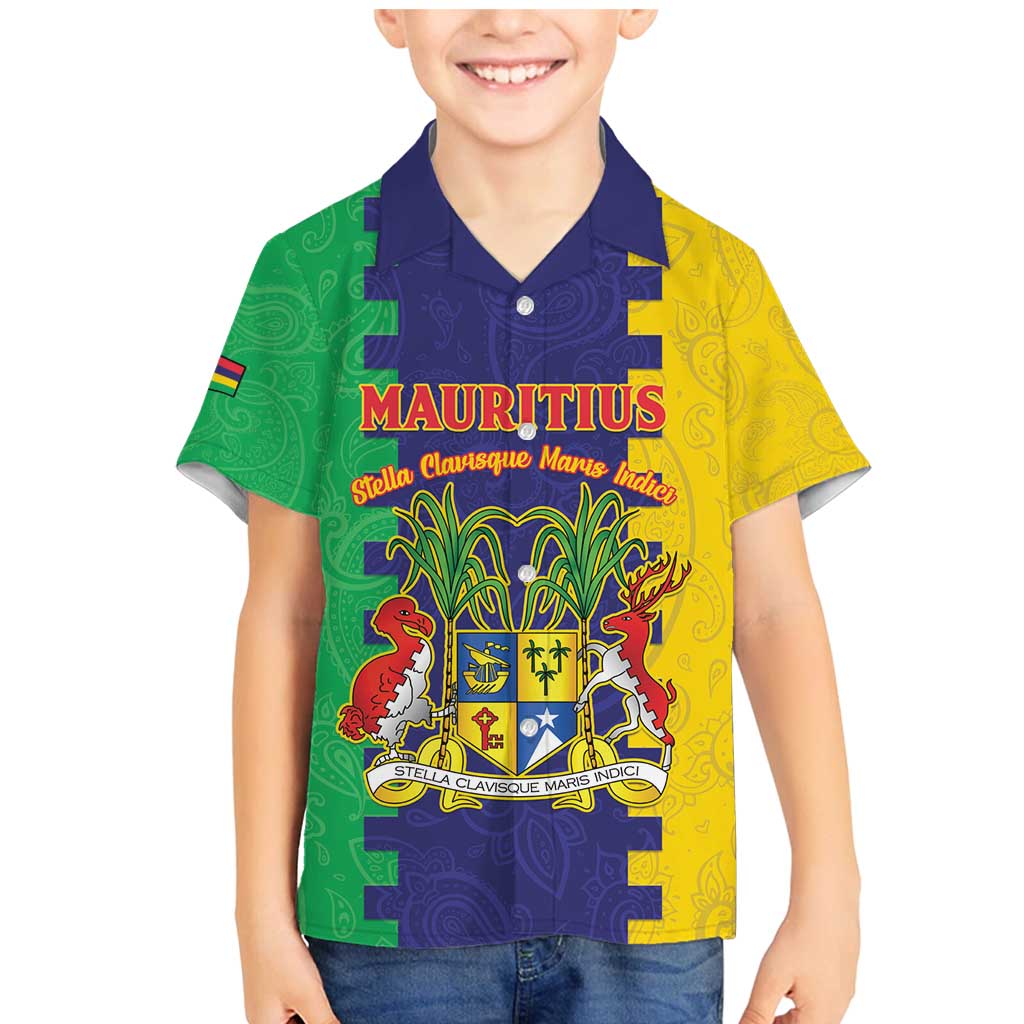Personalised Mauritius Family Matching Mermaid Dress and Hawaiian Shirt Coat Of Arms Mix Paisley Pattern