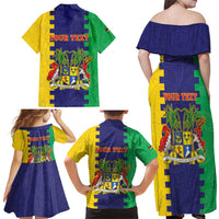 Personalised Mauritius Family Matching Off Shoulder Maxi Dress and Hawaiian Shirt Coat Of Arms Mix Paisley Pattern