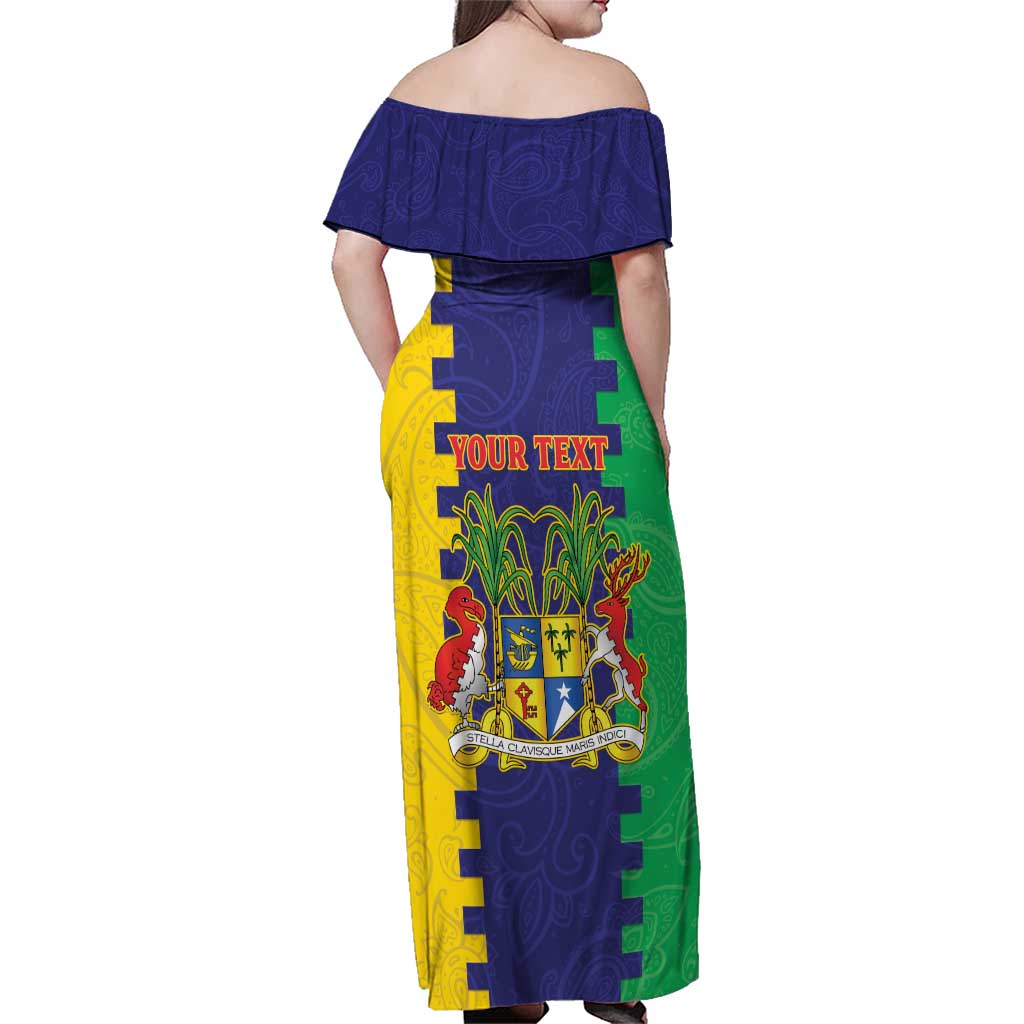 Personalised Mauritius Family Matching Off Shoulder Maxi Dress and Hawaiian Shirt Coat Of Arms Mix Paisley Pattern