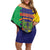 Personalised Mauritius Family Matching Off Shoulder Short Dress and Hawaiian Shirt Coat Of Arms Mix Paisley Pattern