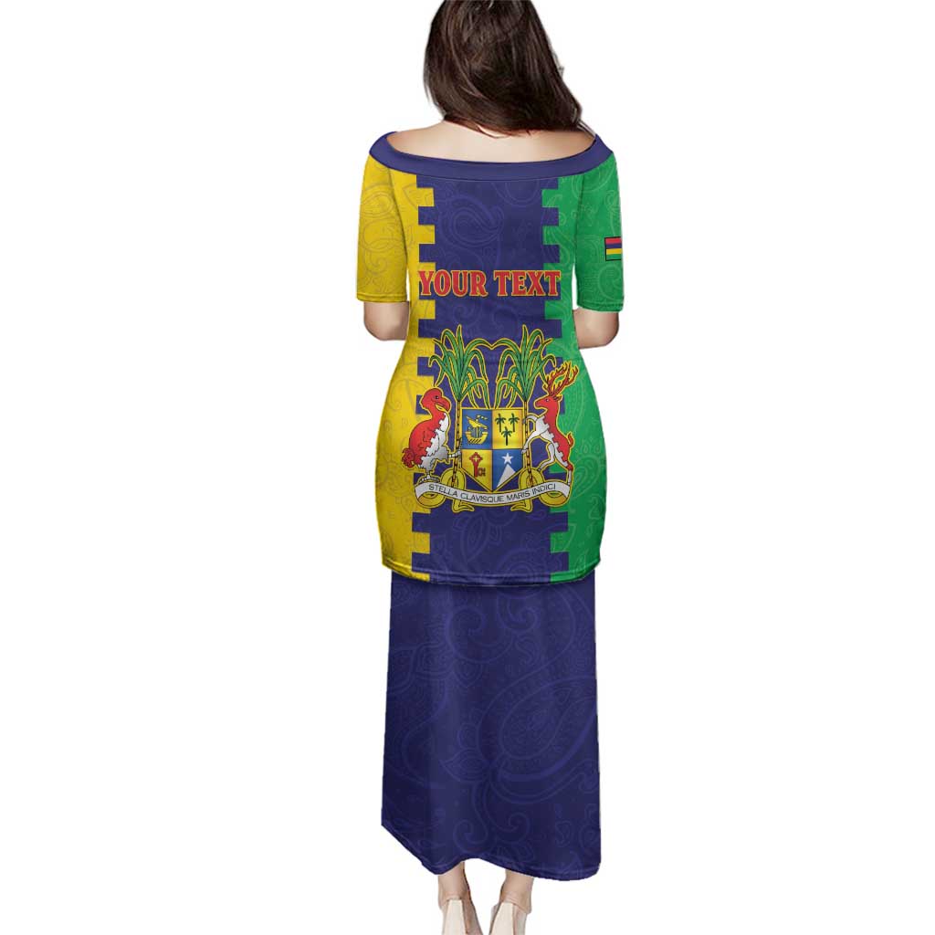 Personalised Mauritius Family Matching Puletasi and Hawaiian Shirt Coat Of Arms Mix Paisley Pattern