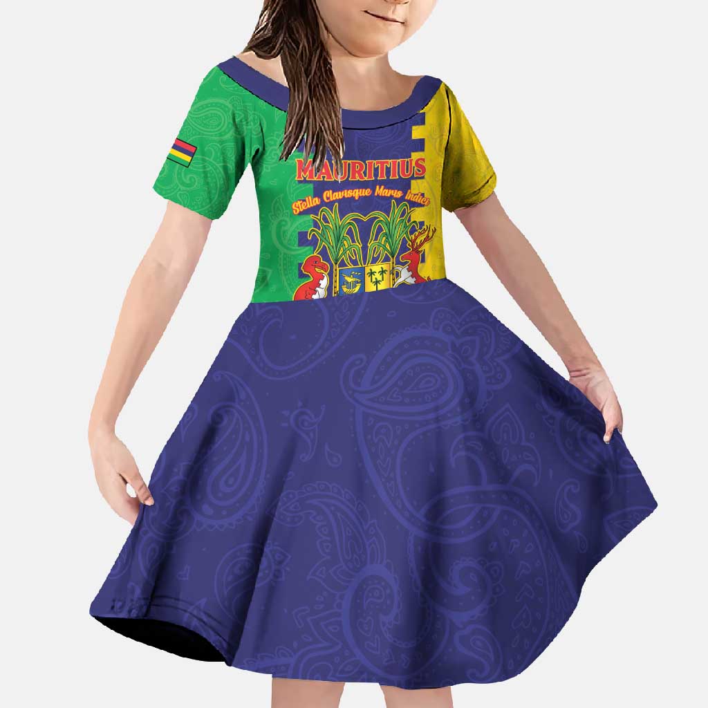 Personalised Mauritius Family Matching Short Sleeve Bodycon Dress and Hawaiian Shirt Coat Of Arms Mix Paisley Pattern