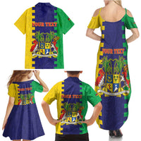Personalised Mauritius Family Matching Summer Maxi Dress and Hawaiian Shirt Coat Of Arms Mix Paisley Pattern