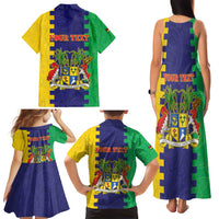 Personalised Mauritius Family Matching Tank Maxi Dress and Hawaiian Shirt Coat Of Arms Mix Paisley Pattern