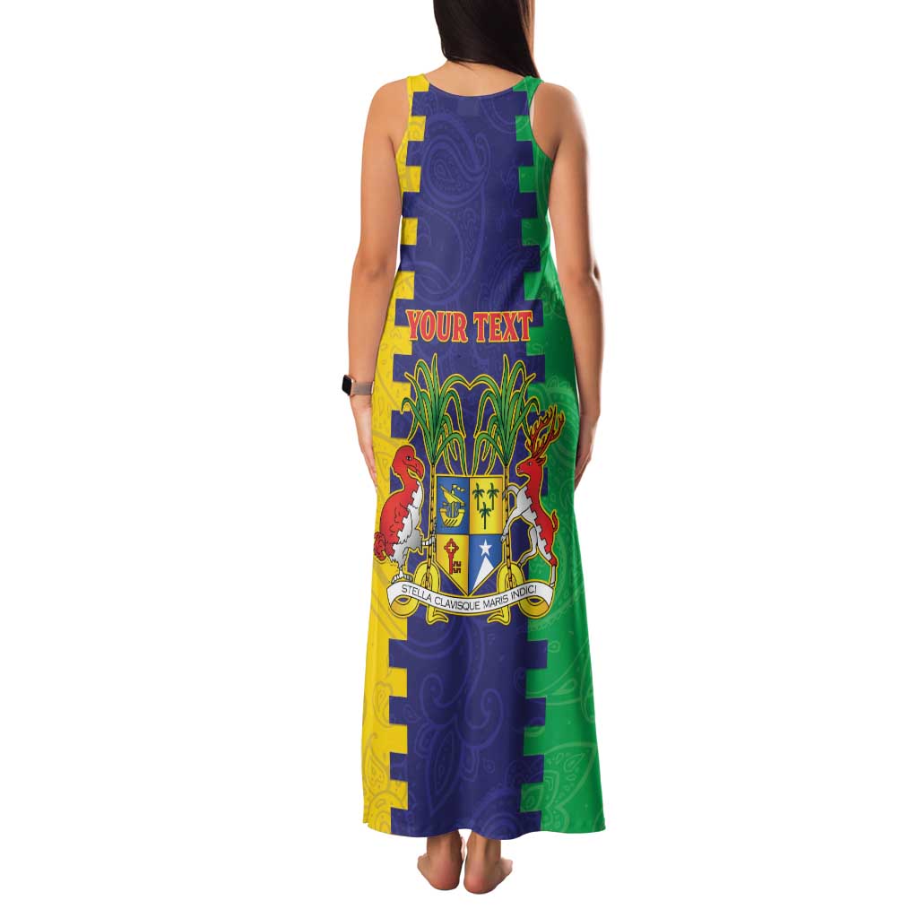 Personalised Mauritius Family Matching Tank Maxi Dress and Hawaiian Shirt Coat Of Arms Mix Paisley Pattern