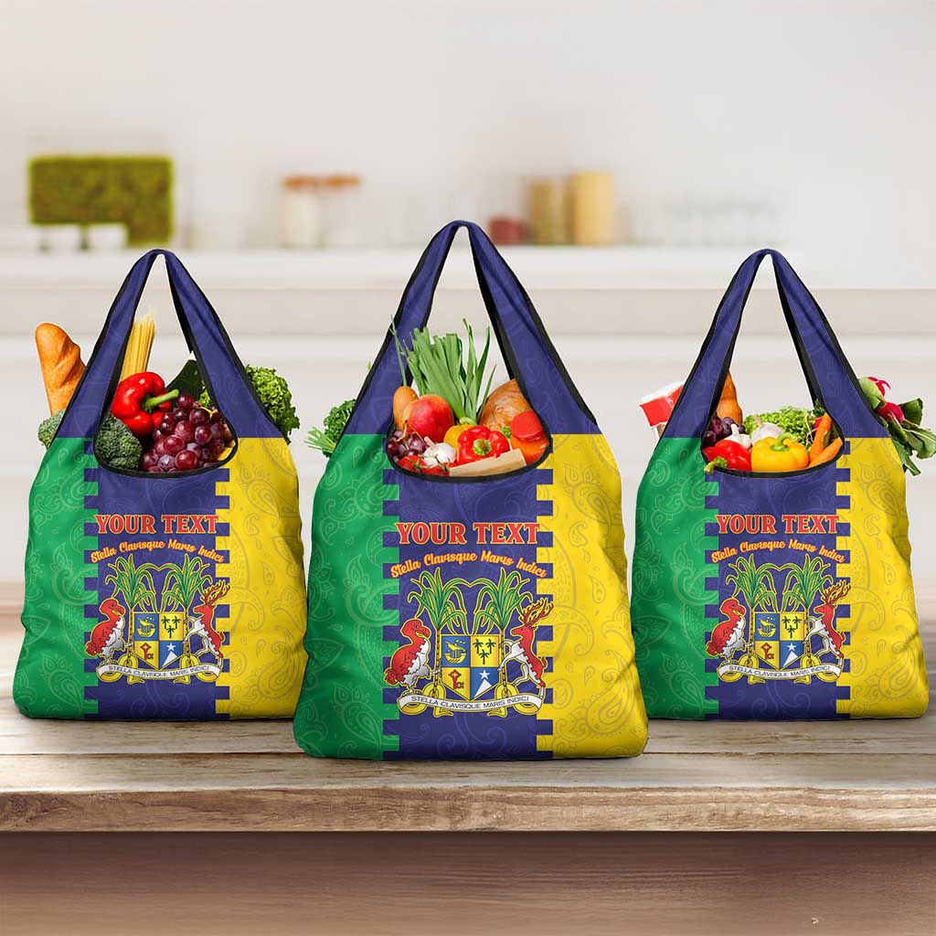 Personalised Mauritius Grocery Bag Coat Of Arms Mix Paisley Pattern