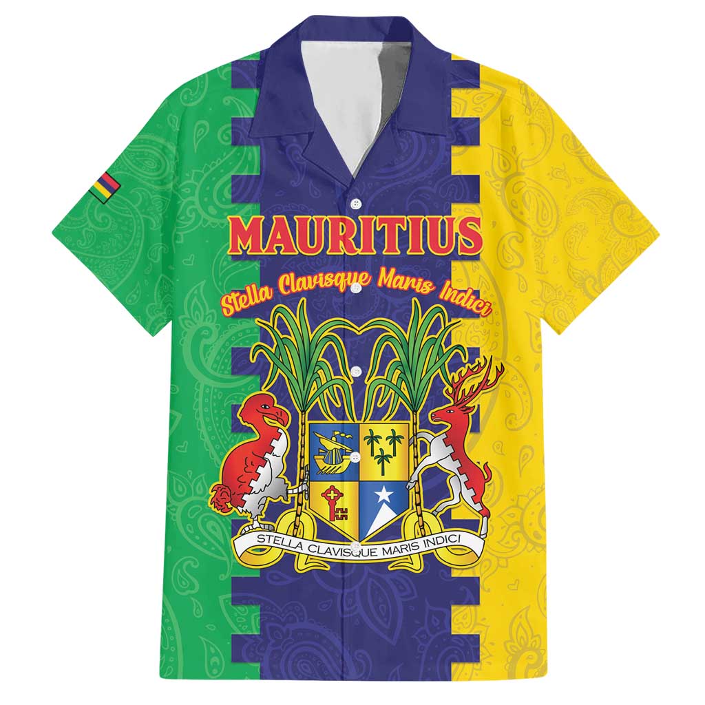 Personalised Mauritius Hawaiian Shirt Coat Of Arms Mix Paisley Pattern