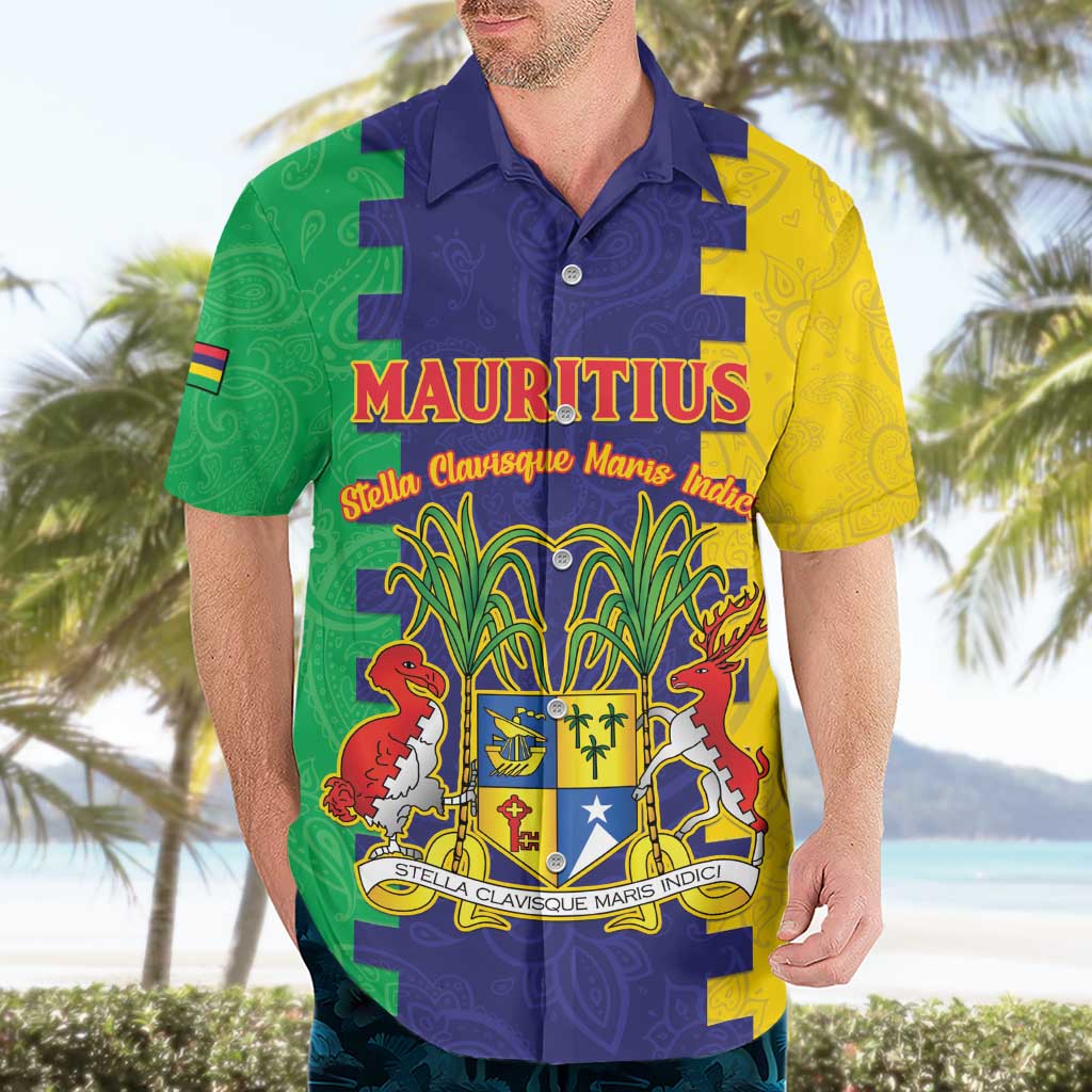 Personalised Mauritius Hawaiian Shirt Coat Of Arms Mix Paisley Pattern