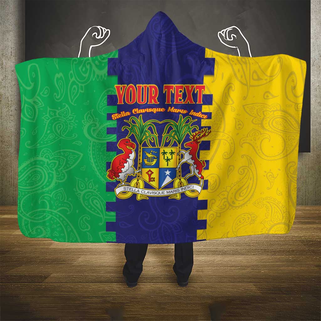 Personalised Mauritius Hooded Blanket Coat Of Arms Mix Paisley Pattern