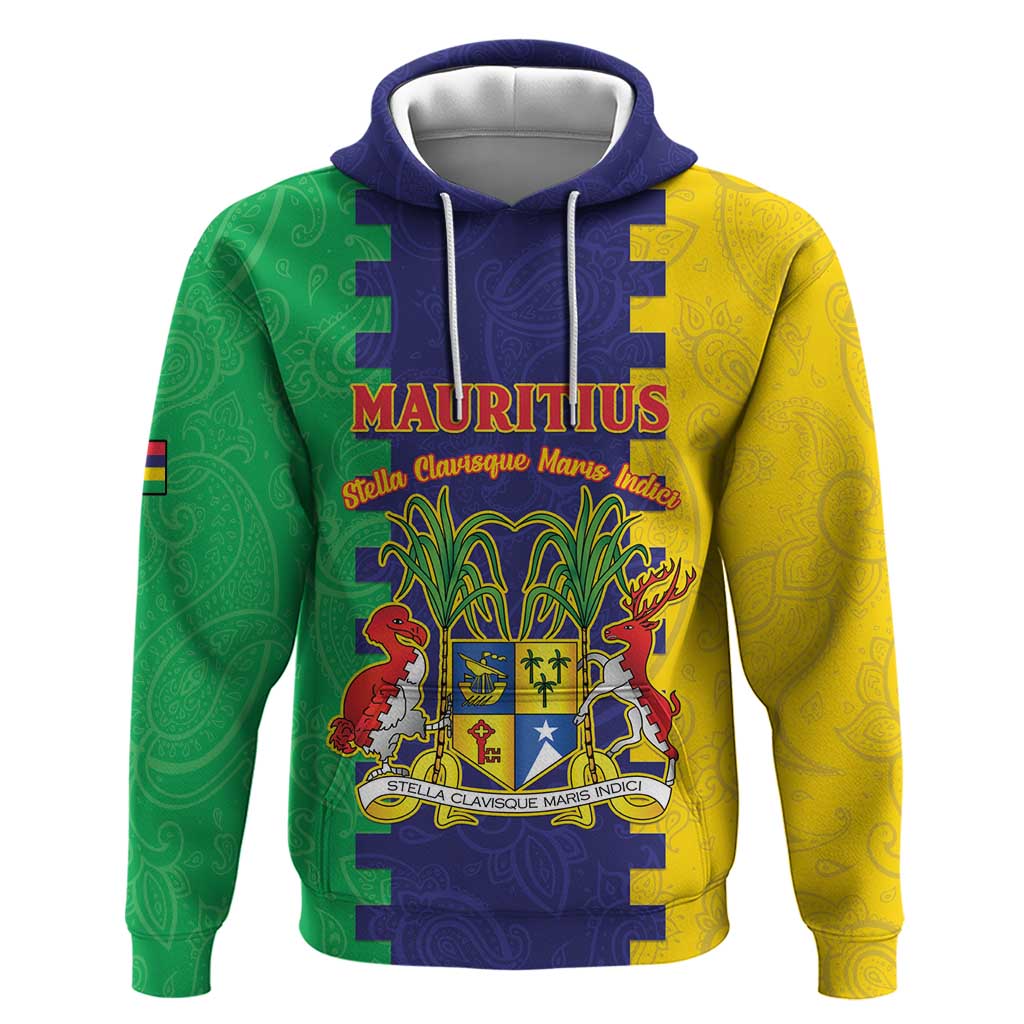 Personalised Mauritius Hoodie Coat Of Arms Mix Paisley Pattern