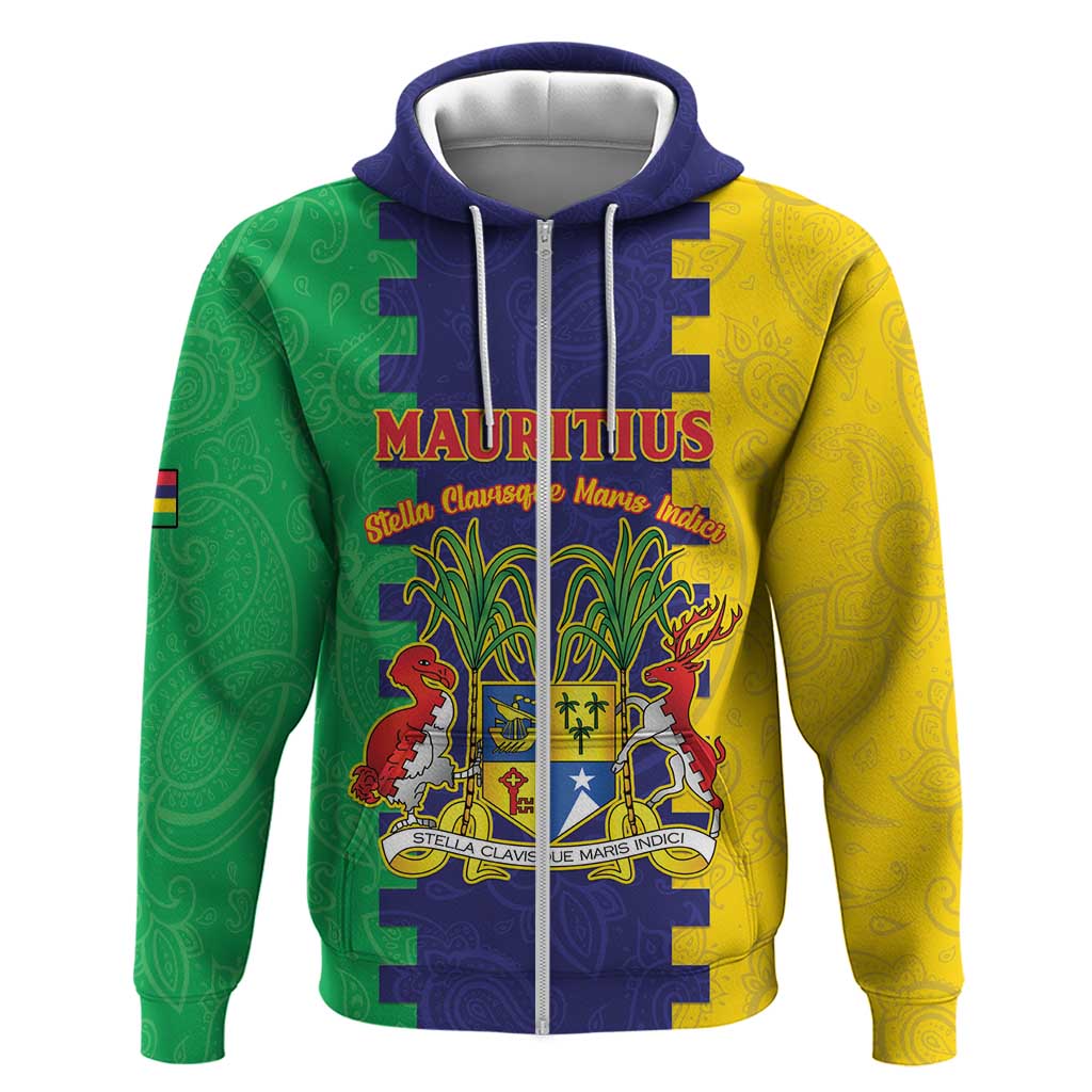 Personalised Mauritius Hoodie Coat Of Arms Mix Paisley Pattern