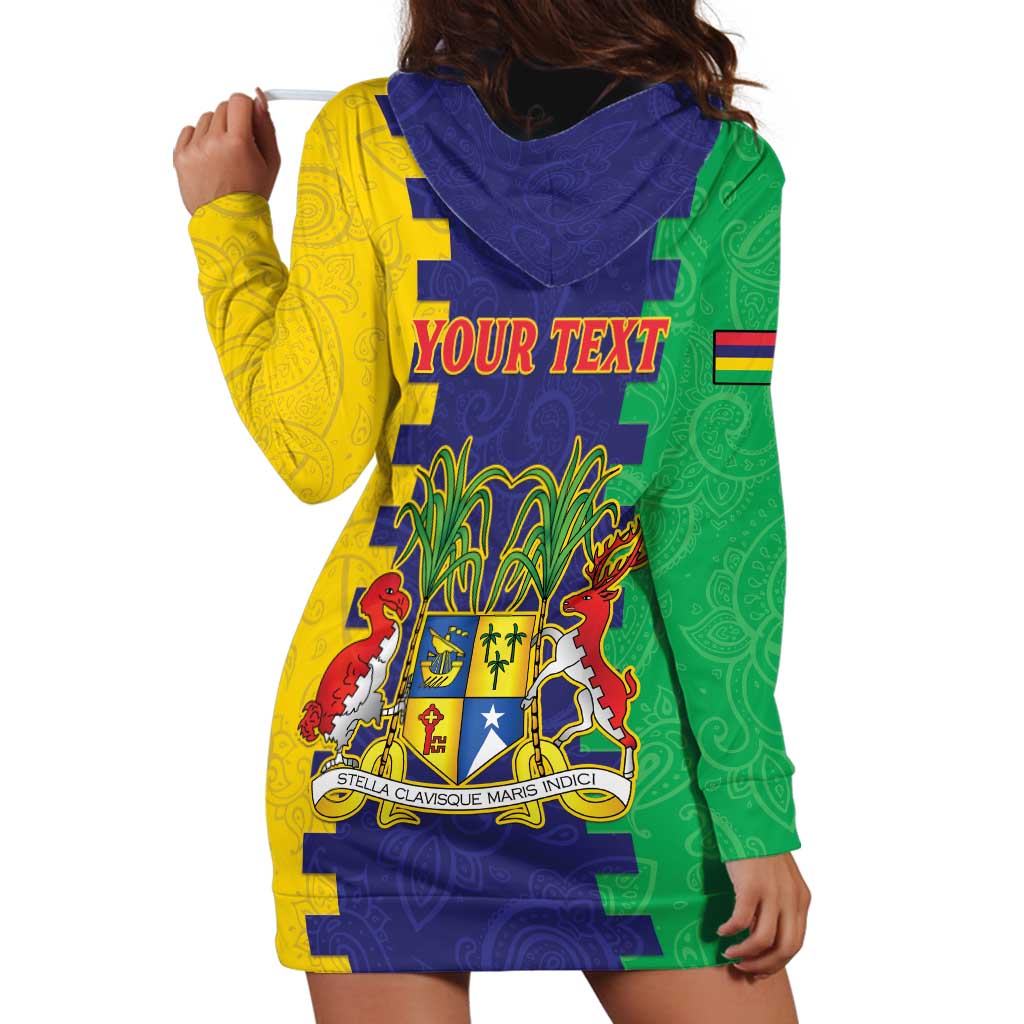 Personalised Mauritius Hoodie Dress Coat Of Arms Mix Paisley Pattern
