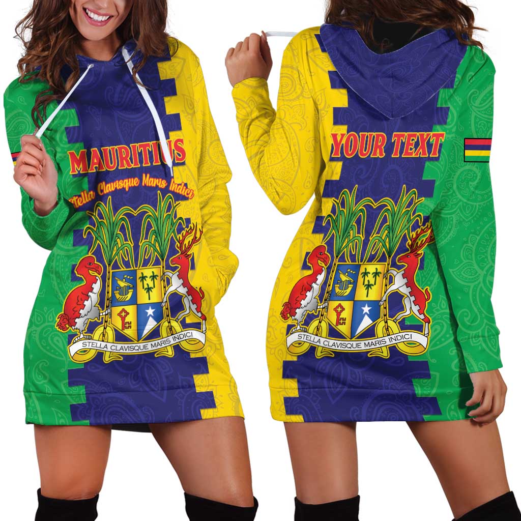 Personalised Mauritius Hoodie Dress Coat Of Arms Mix Paisley Pattern