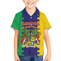 Personalised Mauritius Kid Hawaiian Shirt Coat Of Arms Mix Paisley Pattern