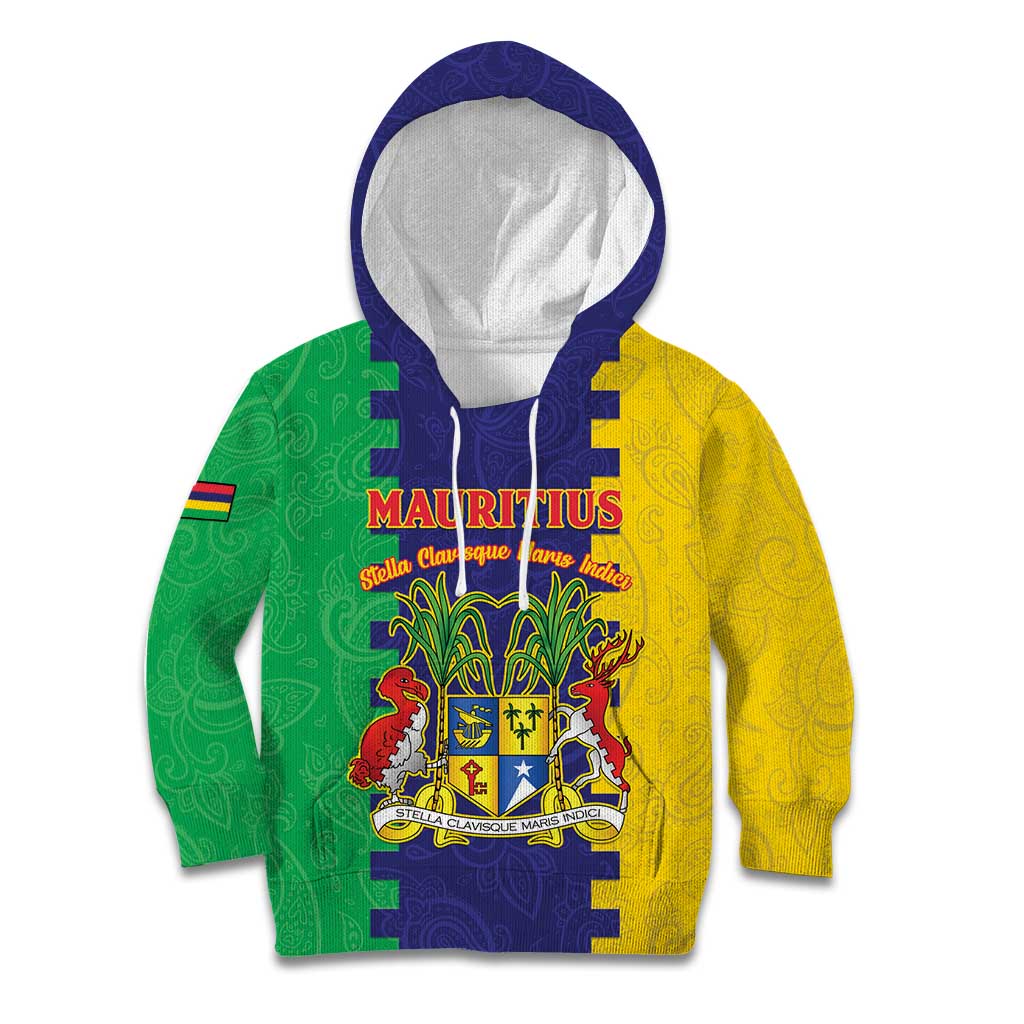 Personalised Mauritius Kid Hoodie Coat Of Arms Mix Paisley Pattern