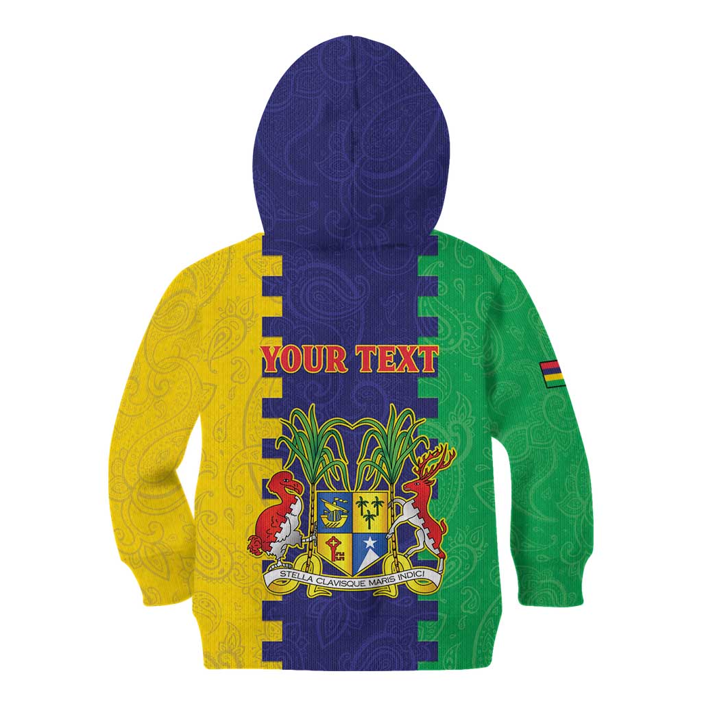 Personalised Mauritius Kid Hoodie Coat Of Arms Mix Paisley Pattern