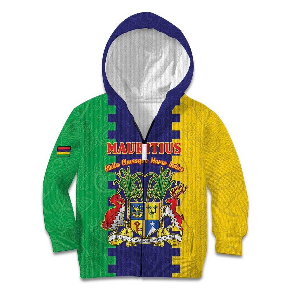 Personalised Mauritius Kid Hoodie Coat Of Arms Mix Paisley Pattern
