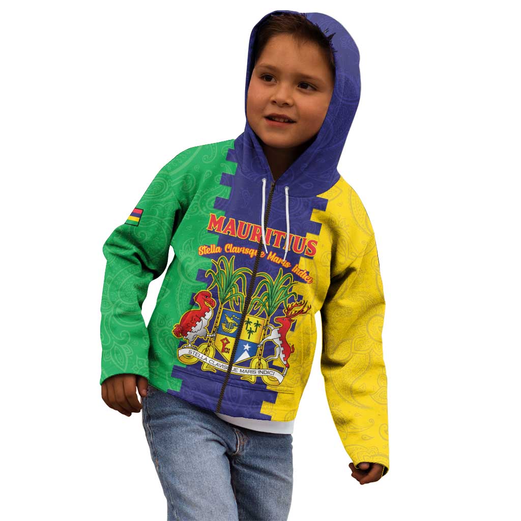 Personalised Mauritius Kid Hoodie Coat Of Arms Mix Paisley Pattern