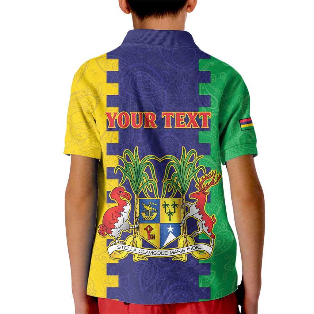 Personalised Mauritius Kid Polo Shirt Coat Of Arms Mix Paisley Pattern