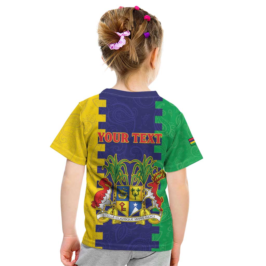 Personalised Mauritius Kid T Shirt Coat Of Arms Mix Paisley Pattern
