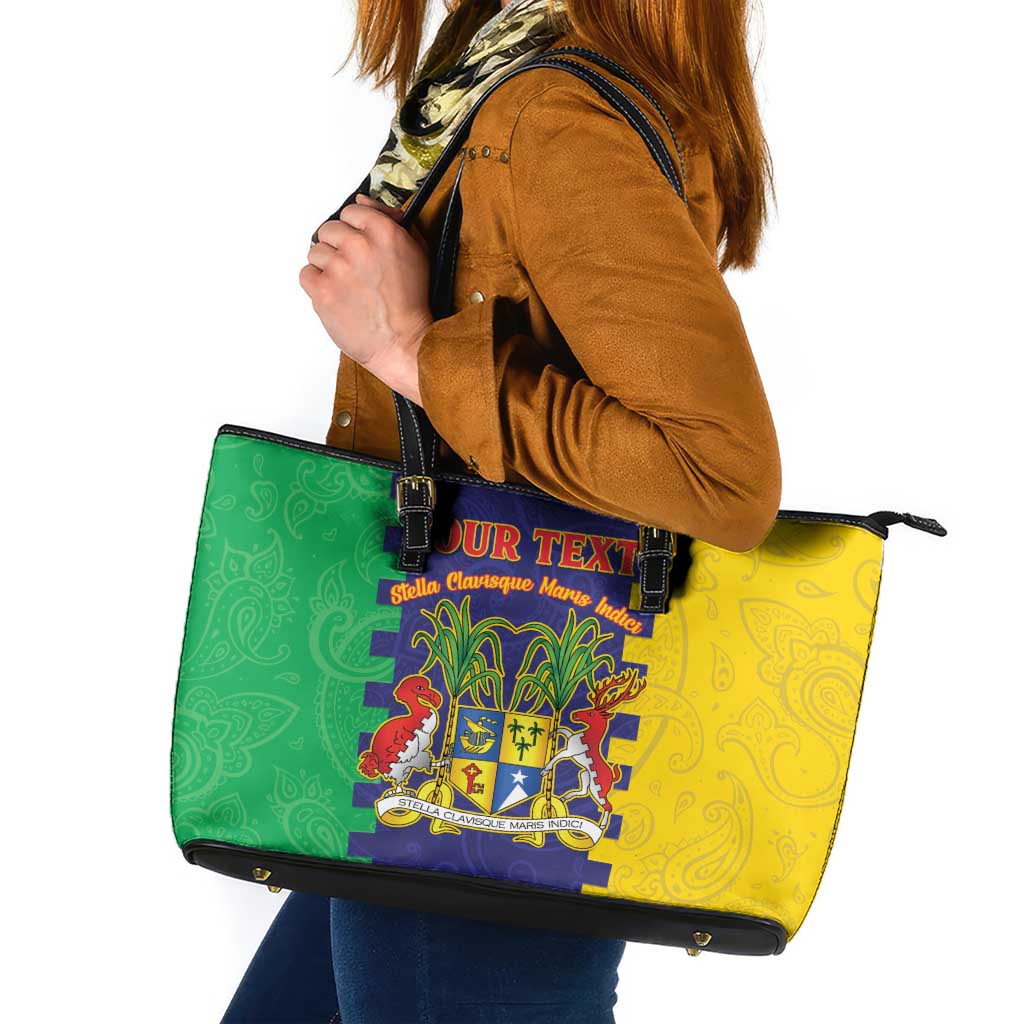 Personalised Mauritius Leather Tote Bag Coat Of Arms Mix Paisley Pattern