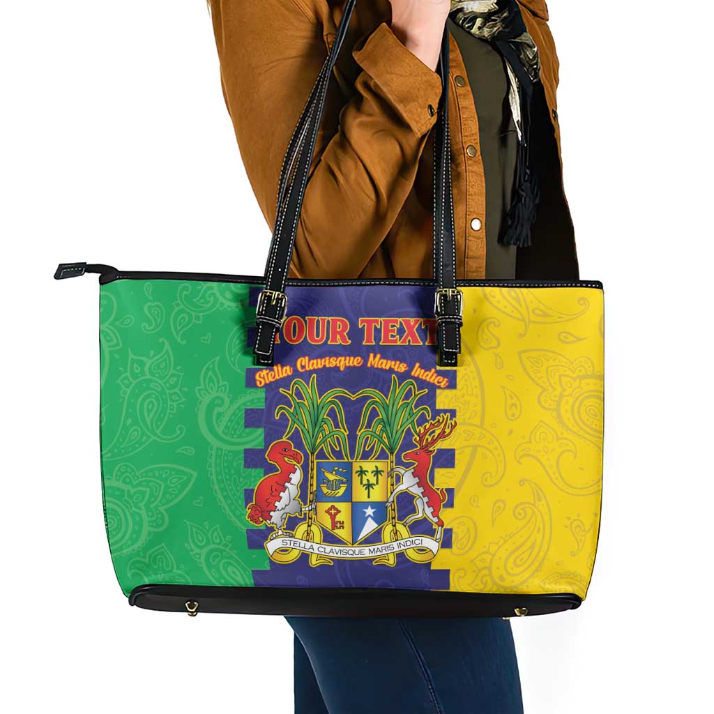 Personalised Mauritius Leather Tote Bag Coat Of Arms Mix Paisley Pattern