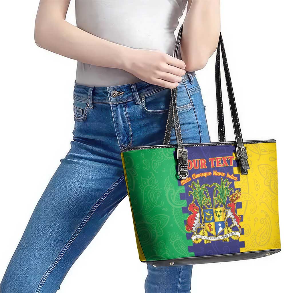 Personalised Mauritius Leather Tote Bag Coat Of Arms Mix Paisley Pattern