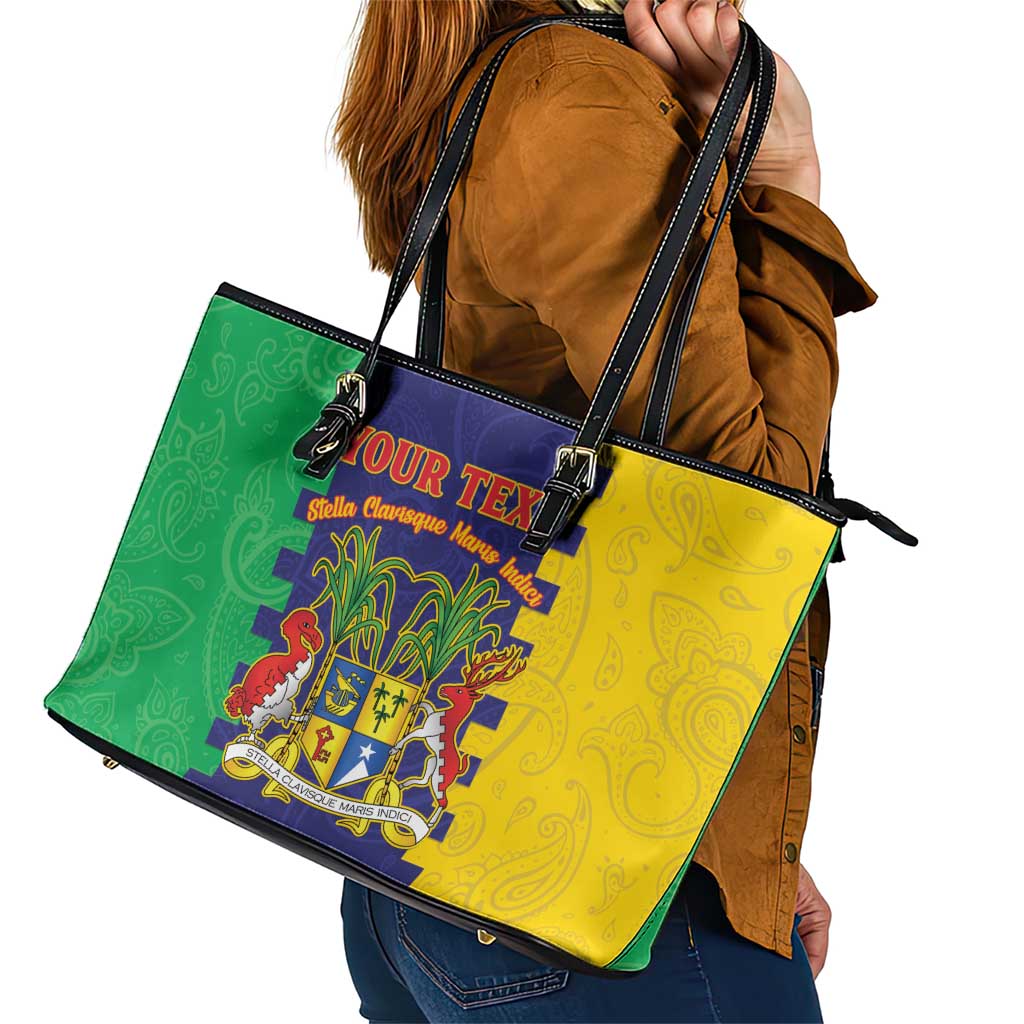 Personalised Mauritius Leather Tote Bag Coat Of Arms Mix Paisley Pattern