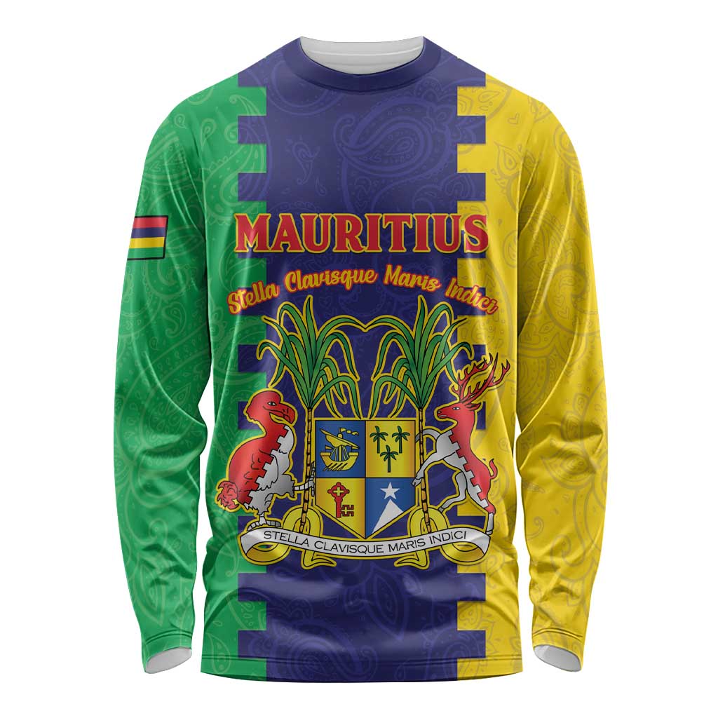 Personalised Mauritius Long Sleeve Shirt Coat Of Arms Mix Paisley Pattern