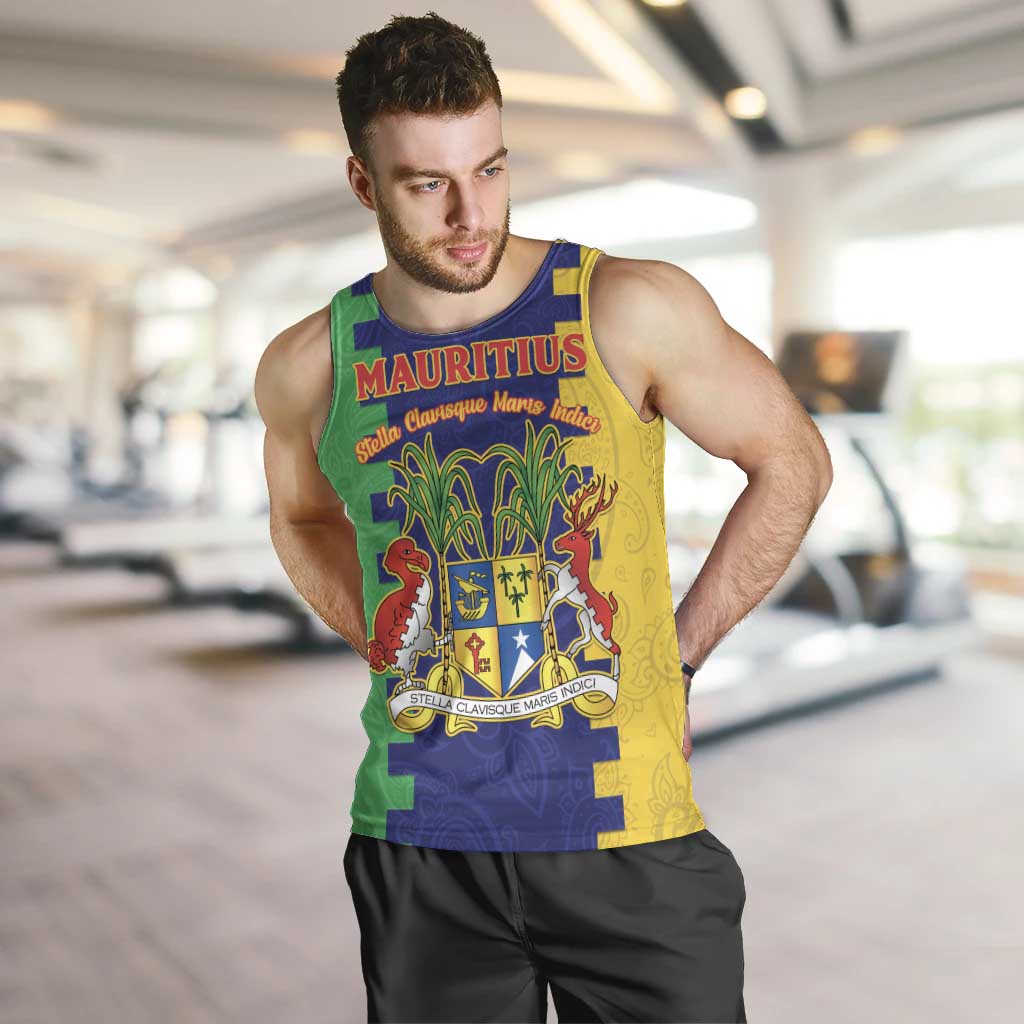 Personalised Mauritius Men Tank Top Coat Of Arms Mix Paisley Pattern