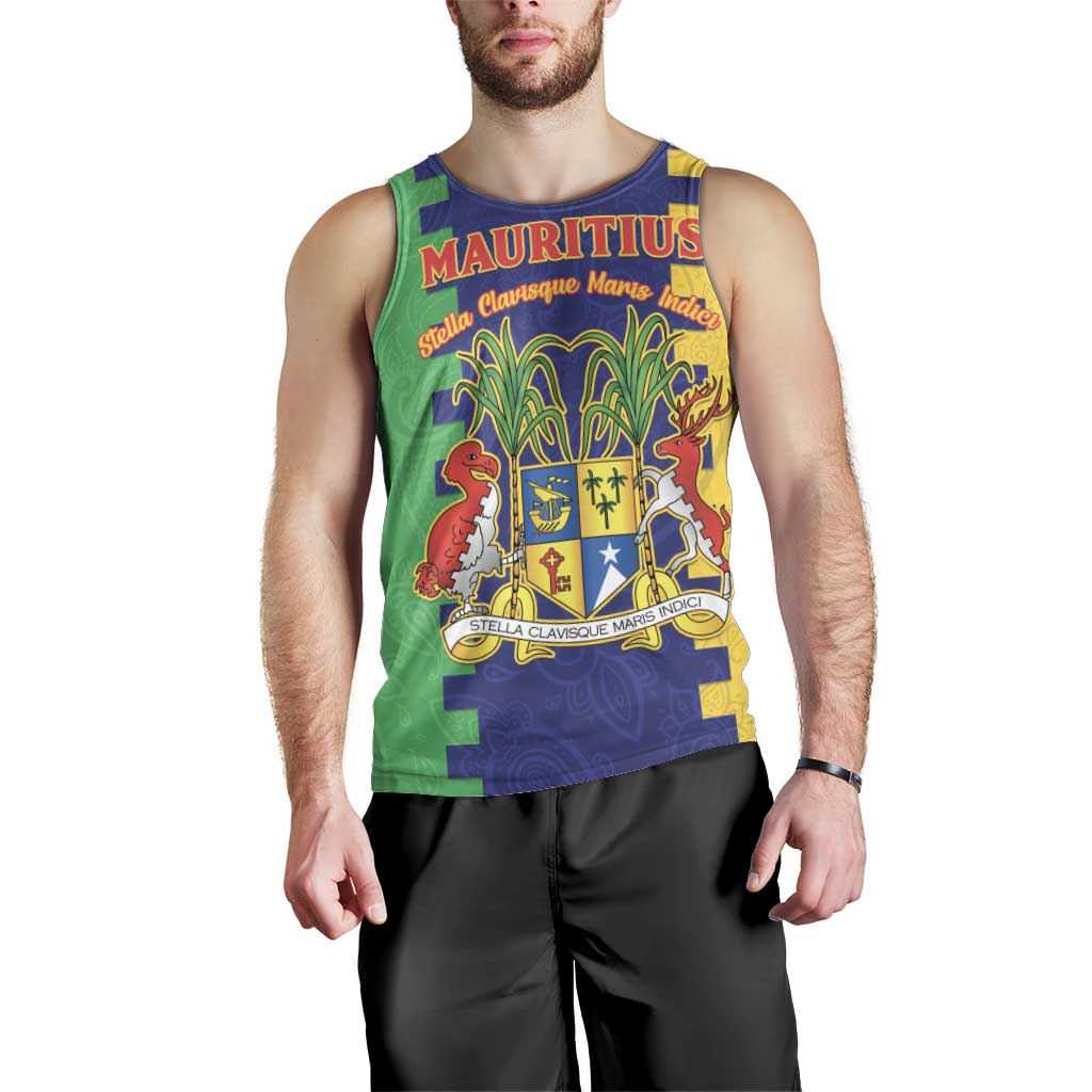 Personalised Mauritius Men Tank Top Coat Of Arms Mix Paisley Pattern