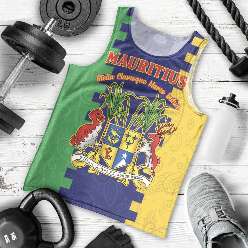 Personalised Mauritius Men Tank Top Coat Of Arms Mix Paisley Pattern