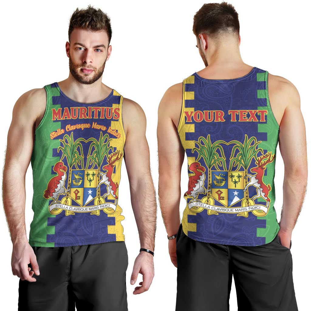 Personalised Mauritius Men Tank Top Coat Of Arms Mix Paisley Pattern