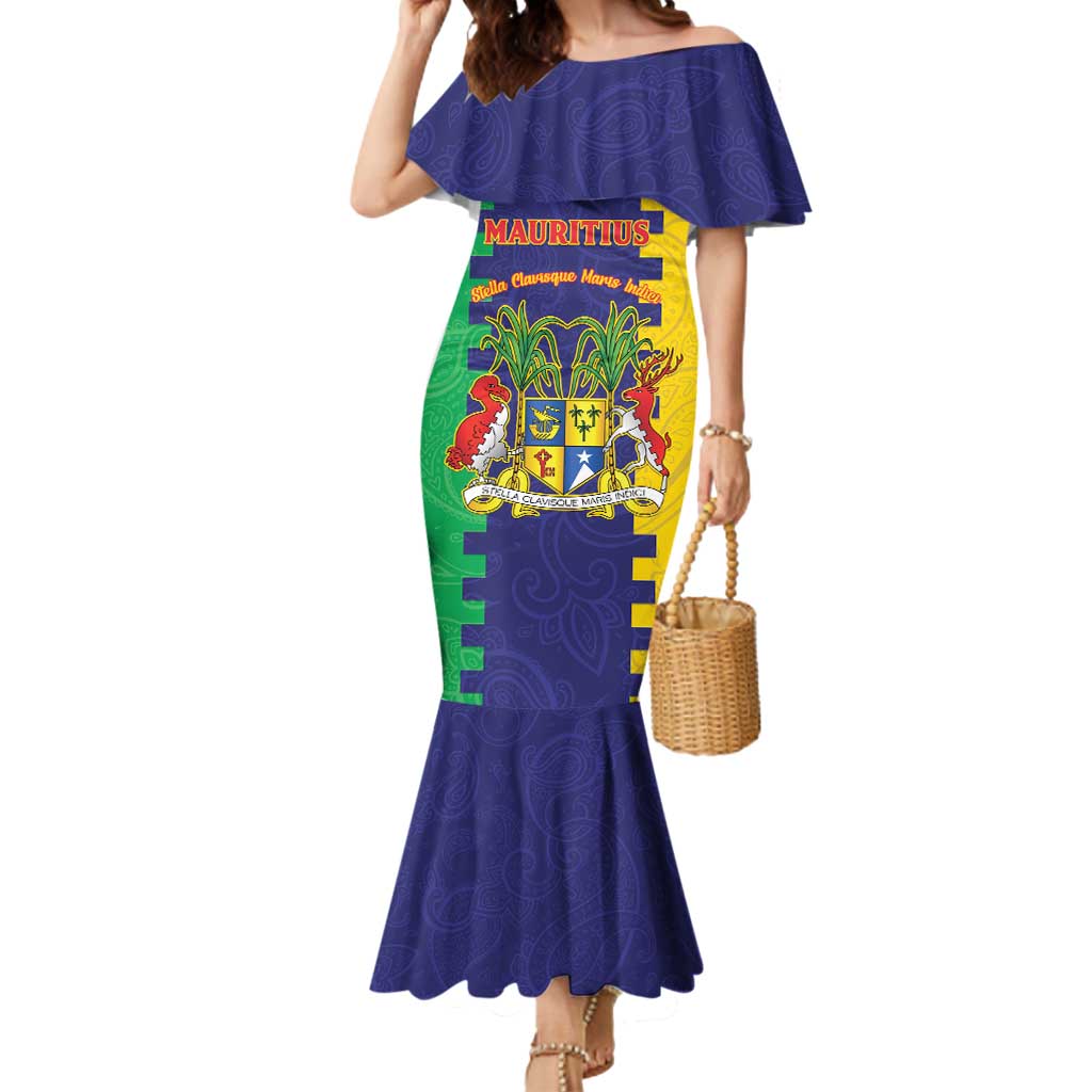 Personalised Mauritius Mermaid Dress Coat Of Arms Mix Paisley Pattern