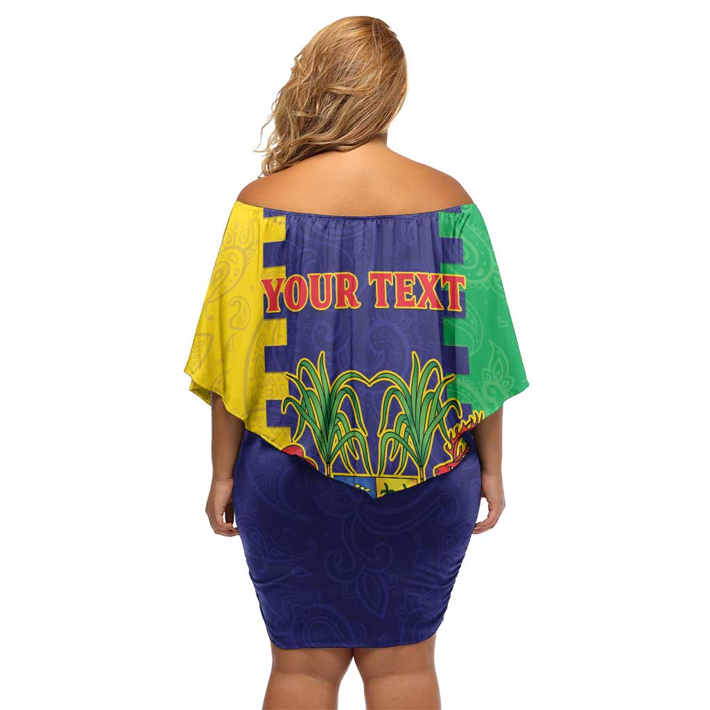 Personalised Mauritius Off Shoulder Short Dress Coat Of Arms Mix Paisley Pattern