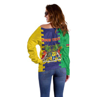 Personalised Mauritius Off Shoulder Sweater Coat Of Arms Mix Paisley Pattern