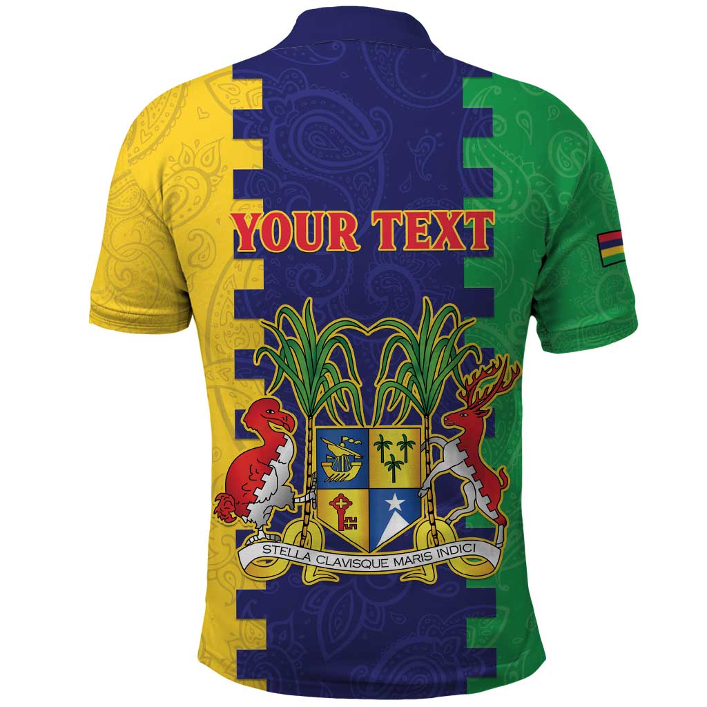 Personalised Mauritius Polo Shirt Coat Of Arms Mix Paisley Pattern