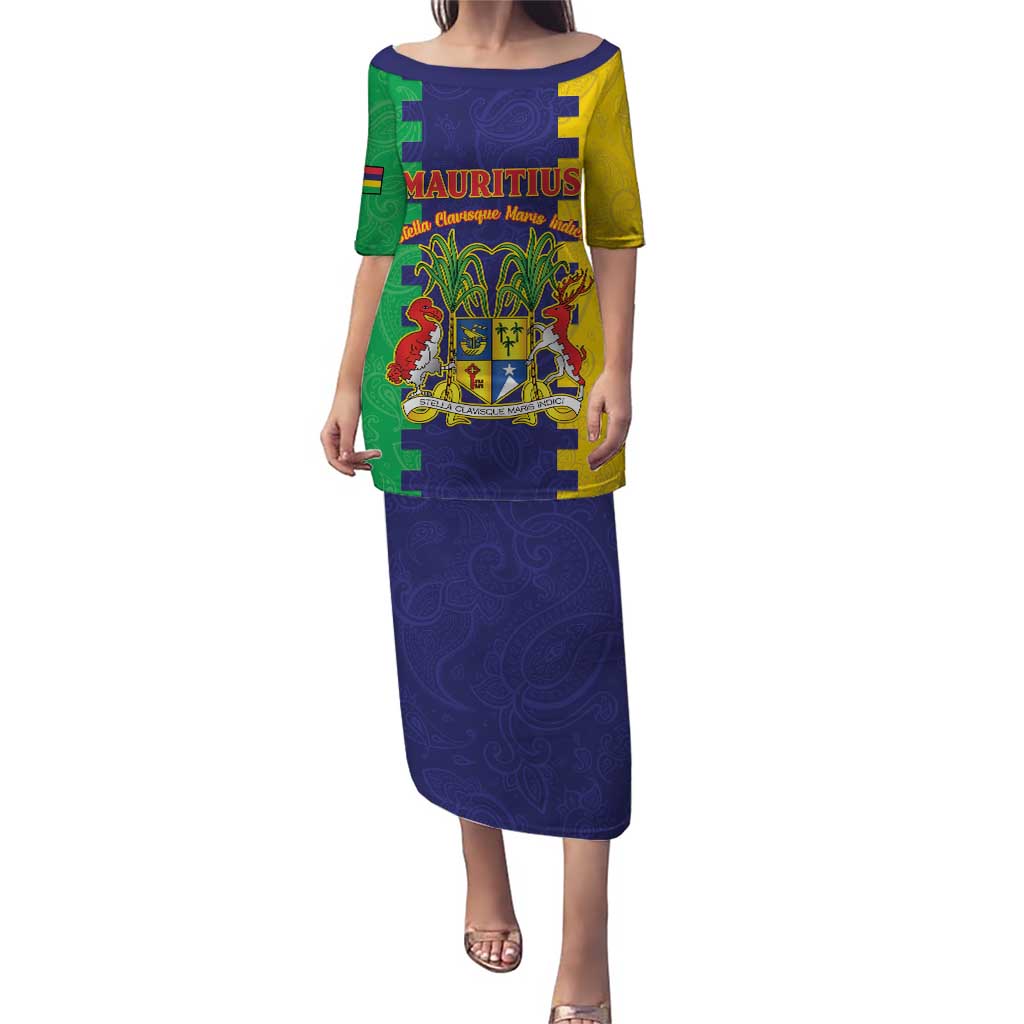 Personalised Mauritius Puletasi Coat Of Arms Mix Paisley Pattern