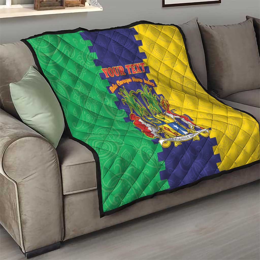 Personalised Mauritius Quilt Coat Of Arms Mix Paisley Pattern