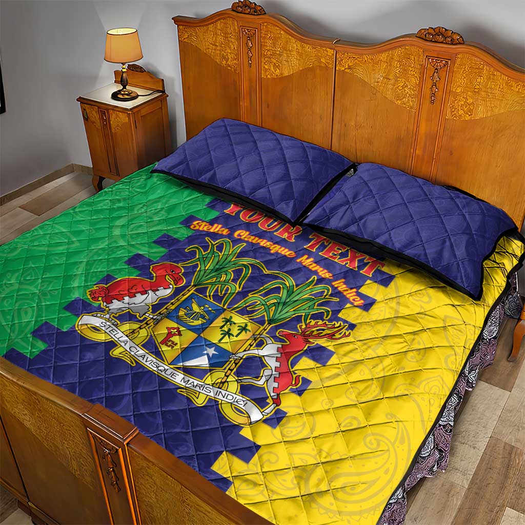 Personalised Mauritius Quilt Bed Set Coat Of Arms Mix Paisley Pattern