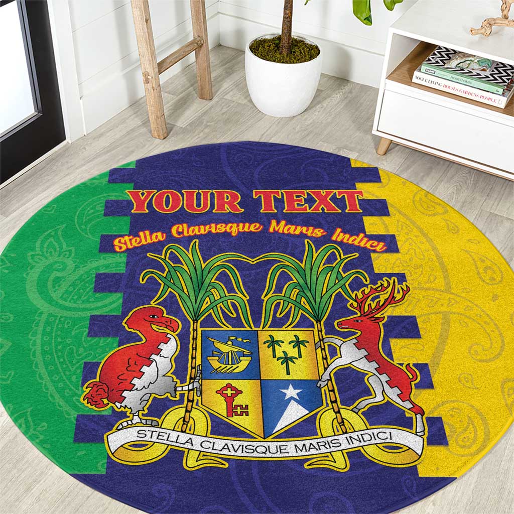 Personalised Mauritius Round Carpet Coat Of Arms Mix Paisley Pattern