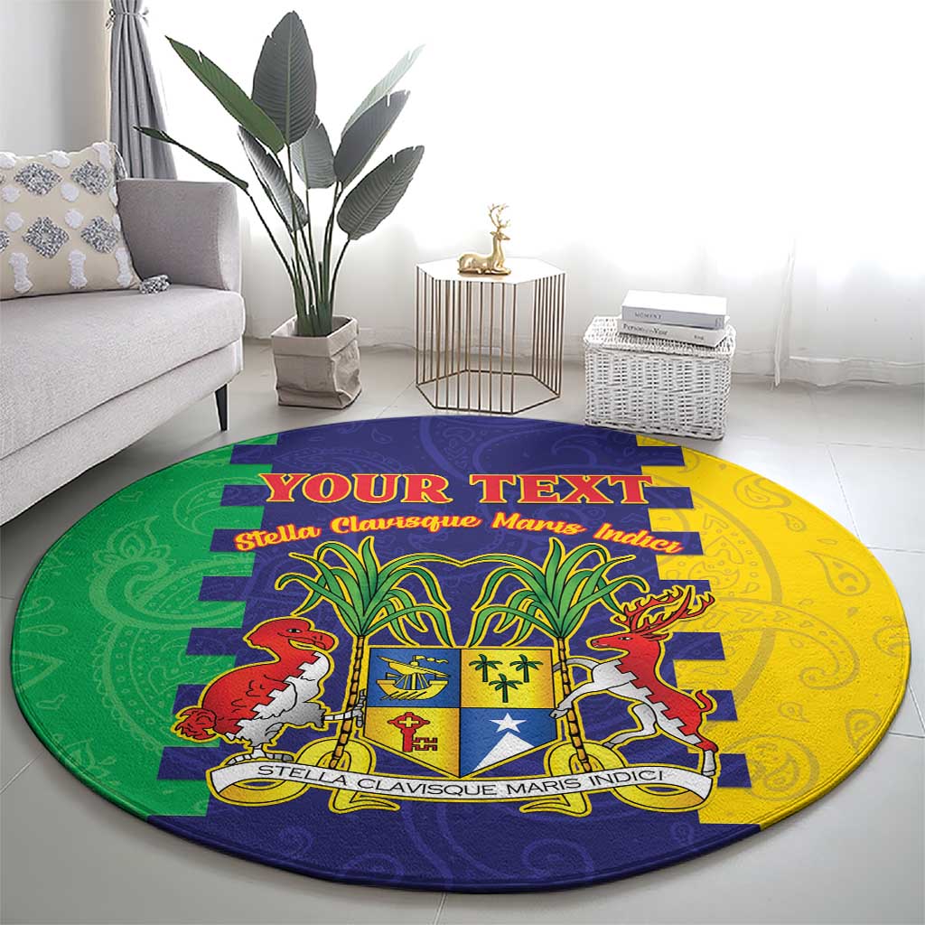 Personalised Mauritius Round Carpet Coat Of Arms Mix Paisley Pattern