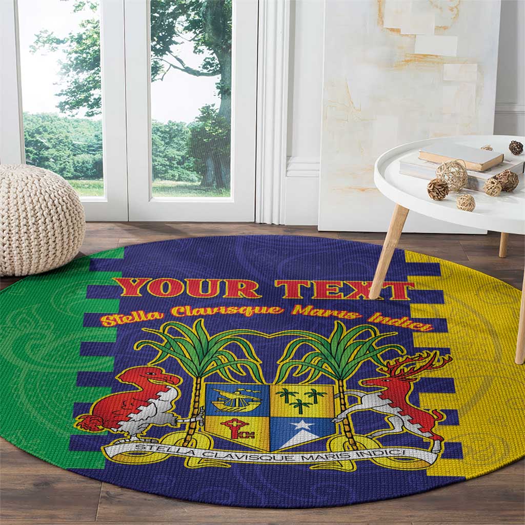 Personalised Mauritius Round Carpet Coat Of Arms Mix Paisley Pattern