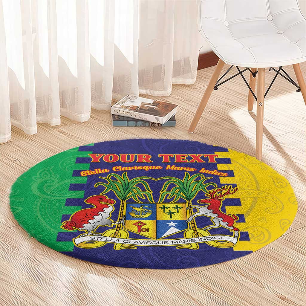 Personalised Mauritius Round Carpet Coat Of Arms Mix Paisley Pattern