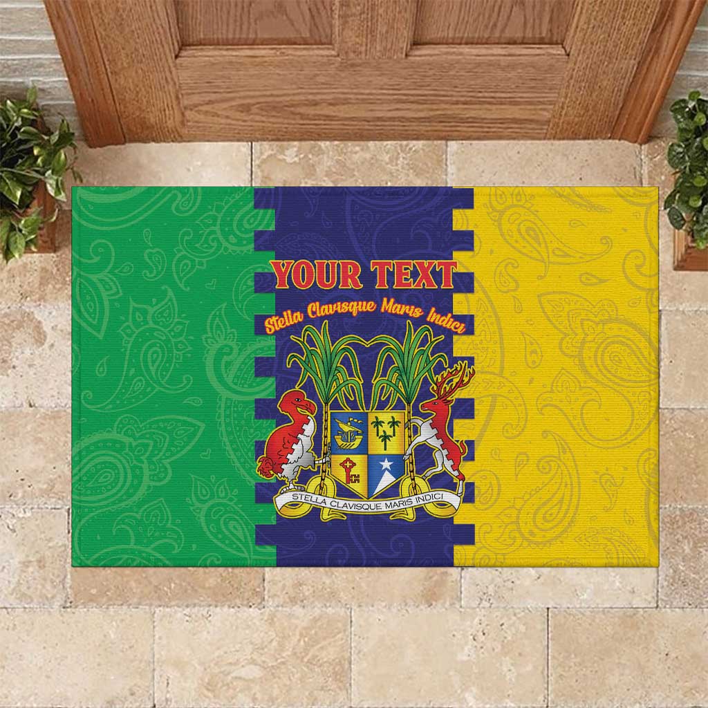 Personalised Mauritius Rubber Doormat Coat Of Arms Mix Paisley Pattern