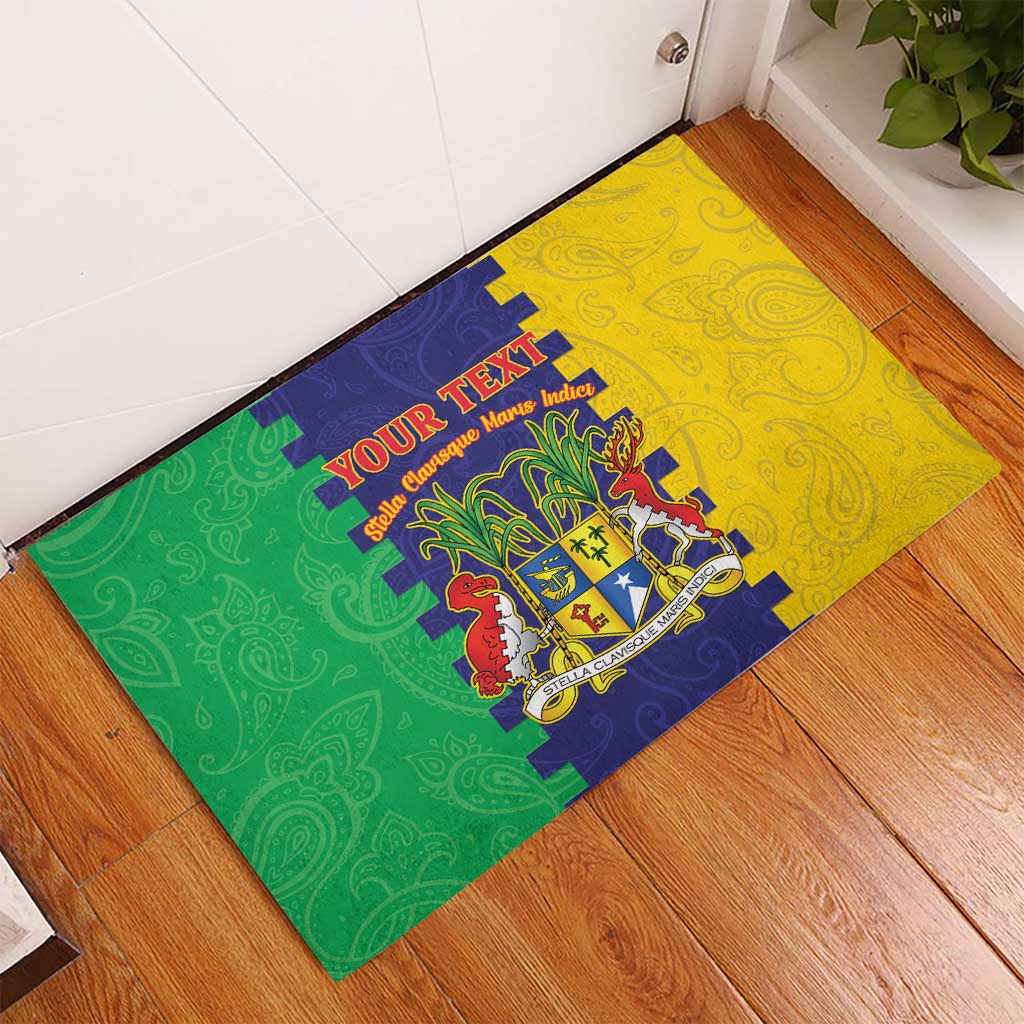 Personalised Mauritius Rubber Doormat Coat Of Arms Mix Paisley Pattern