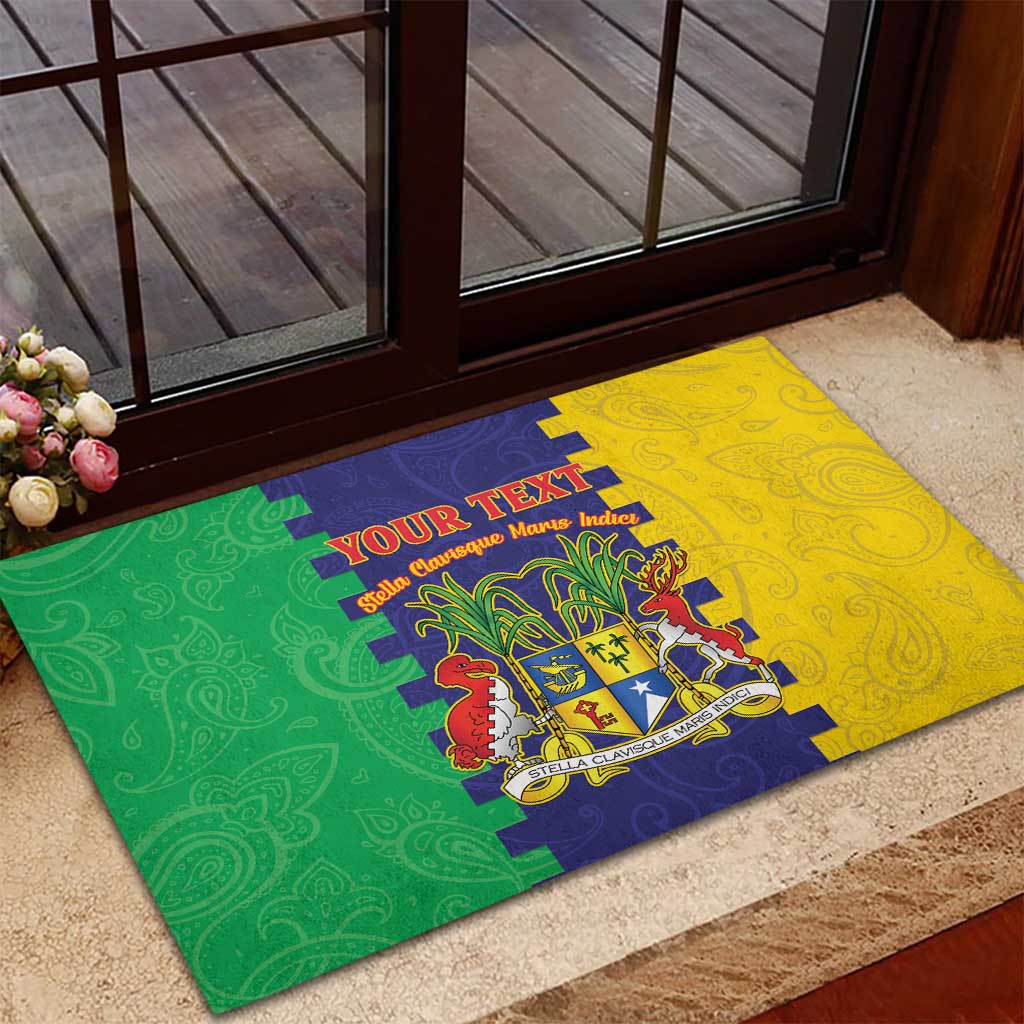Personalised Mauritius Rubber Doormat Coat Of Arms Mix Paisley Pattern