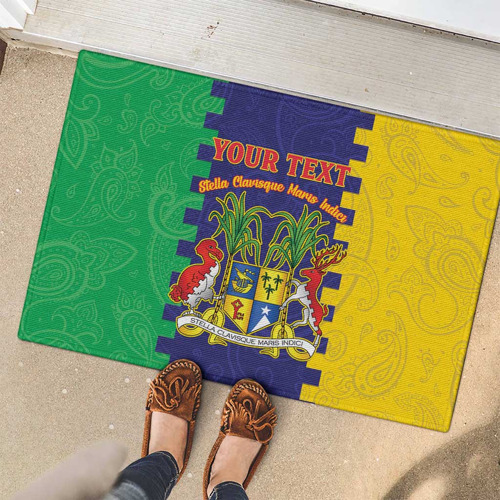 Personalised Mauritius Rubber Doormat Coat Of Arms Mix Paisley Pattern