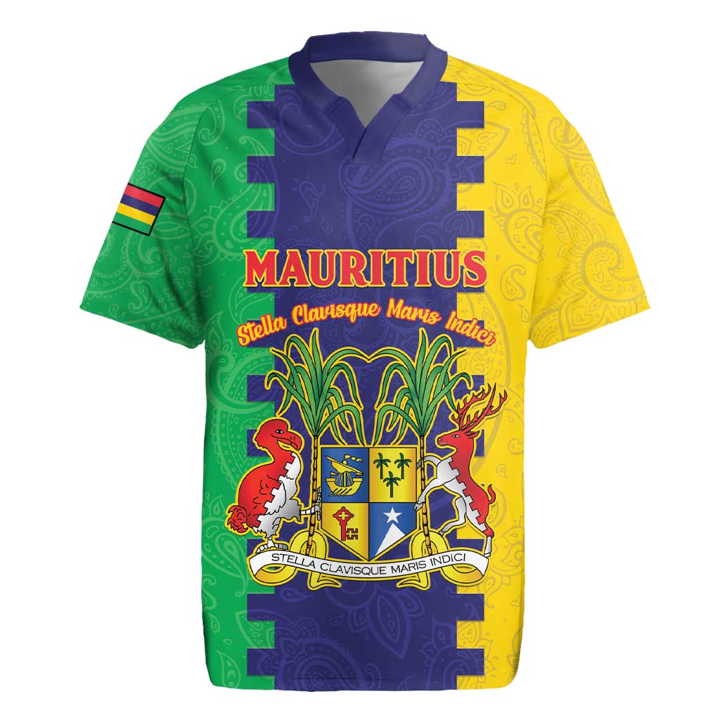 Personalised Mauritius Rugby Jersey Coat Of Arms Mix Paisley Pattern